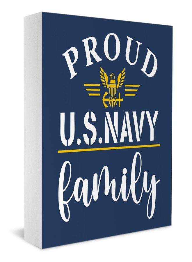 BARREEMO Proud Navy Family Decor Gifts for Navy Mom Dad Family US American Marine Military Patriotic Veterans Day Wood Decorations Sign for Home Office Desk Table Shelf 5 x 5 Inches - Image 1